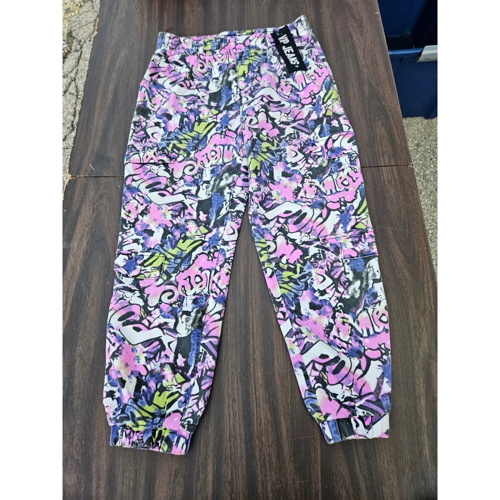 VIP Jeans Graffiti Print Cargo Jogger Pants Pink Purple Size 13/14